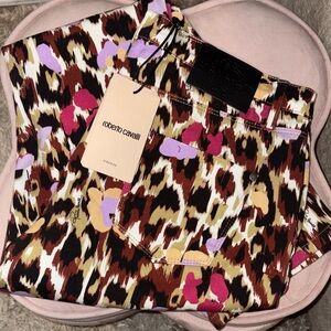 Roberto Cavalli Brown, Pink & Lavender Leopard-Print Trousers